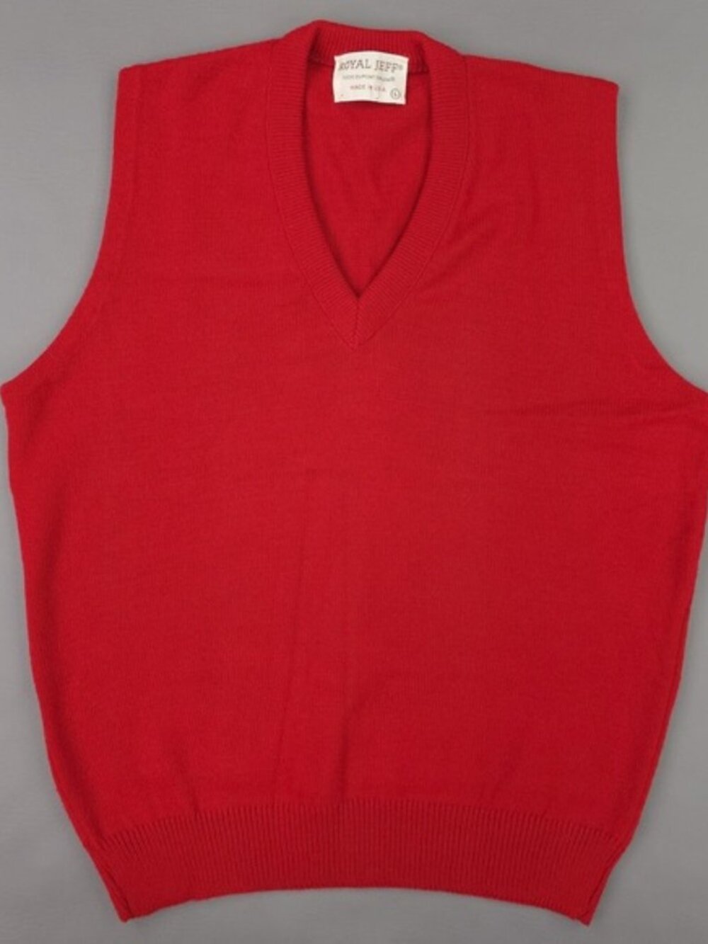 Vintage Royal Jeff Sweater Vest Mens Large Red V Neck Orlon Knit Pullover 80s